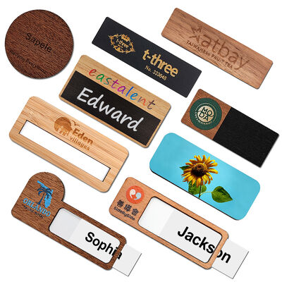 kopen Houten op maat gedrukte naambadges gepersonaliseerde gegraveerde naamlabels Eco-vriendelijk online vervaardiging
