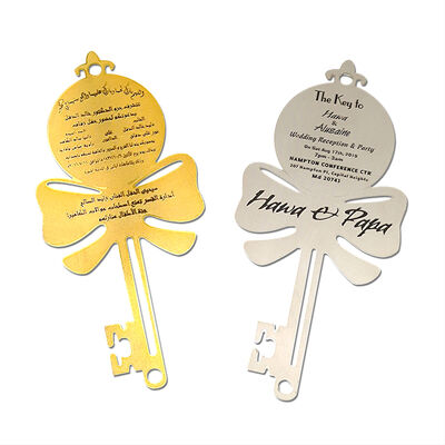 Buy Tear Resistant Custom Metal Business Cards Key Shape Metal Invitation Cards online manufacture