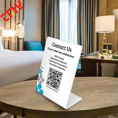 Buy Customs White Pvc Plastic Sign Stands Logo Printed L Shape Hotel Table Qr Code Display For Business online manufacture