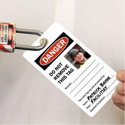 kopen Custom OSHA Do not Operate Vergrendeld Tag Vinyl Plastic Self-Laminating 2-Sided Gevaarlijke Veiligheidslabels Met Foto en Grommet Eyelet online vervaardiging