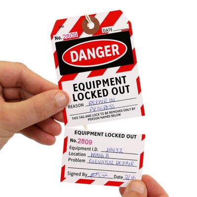 Buy Custom 2-Part Safety Lockout Tags ANSI OSHA Danger Equipment Locked Out Tear Off Stub Numbered Management With Grommet online manufacture