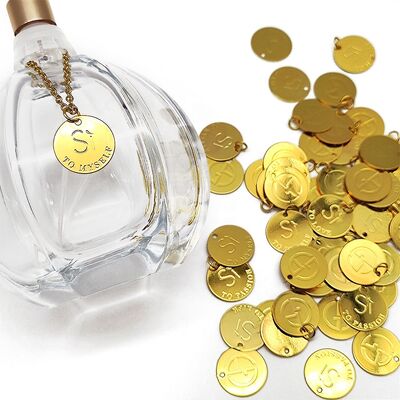 comprar Etiqueta de pendurar com logotipo de marca de metal dourado de luxo personalizado de fábrica para decoração e garrafa de perfume fabricação em linha