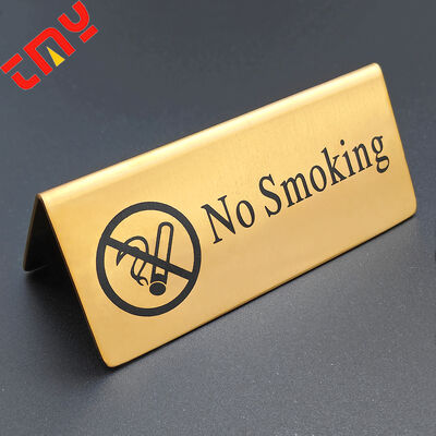 kupować Niestandardowy znak zakazu palenia ze stali nierdzewnej z sitodrukiem, wodoodporny, biznesowy, hotelowy, wewnętrzny/zewnętrzny, szczotkowane złoto/srebro produkcja online