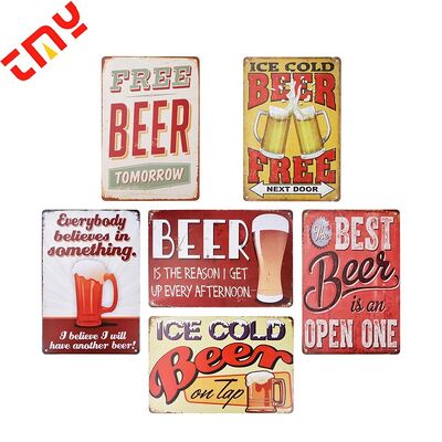 comprar Venta al por mayor Impresión de letreros publicitarios de metal personalizados Decoraciones de pared Estilo retro Bar Cerveza Sublimación Letreros de hojalata vintage fabricación en línea