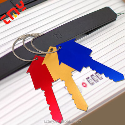 comprar Embalagem personalizada em Metal de Alumínio Etiquetas personalizadas engraçadas em grande quantidade Forma da chave Aeroporto Maleta durável Sinais em branco fabricação em linha