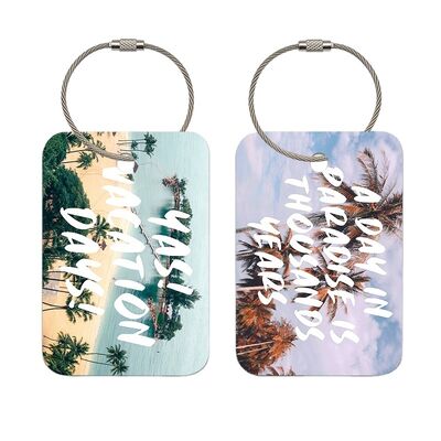 Beli Grosir Waterproof Putih Double Side Custom Printed Blank Metal Hang Tag Sublimasi Aluminium Bagasi Tas Perjalanan Tag pembuatan online