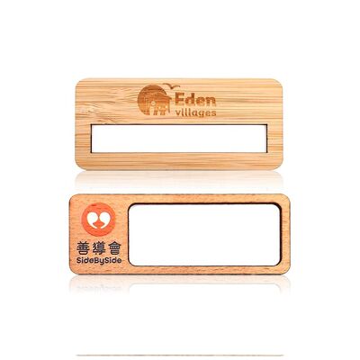 Buy Custom Eco-Friendly Reusable Wooden Name Badges Personalized Engraved Printing Logo With Pin Or Magnetic Back online manufacture