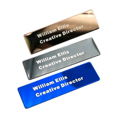 Buy Custom Mirror Stainless Steel Name Badge with Safety Pin Laser Engraved Employee Tag for Hotel Staff Factory Wholesale online manufacture
