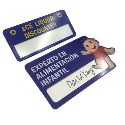 comprar Insignias de nombre reutilizables de acrílico impresas aduana del PVC de la ventana con el Pin y la parte posterior magnética para el personal fabricación en línea
