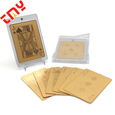 kaufen Custom Design Personalisiertes Logo Wasserdicht Hochwertig Luxus Metall Gold Folie Poker Dubai 24k Gold Plattierte Spielkarte on-line-Fertigung