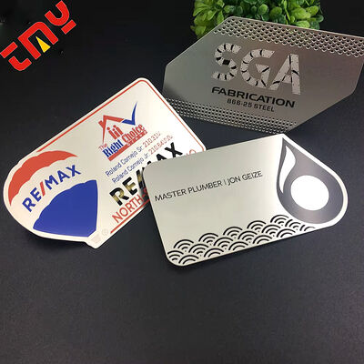 Beli OEM Produsen Custom berbentuk mewah stainless steel laser Cut Out Logo Metal profesional kartu nama printer pembuatan online