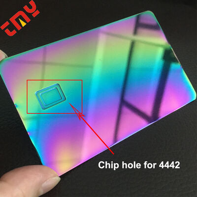 Buy Custom Stainless Steel Blank Metal Credit Card Rainbow With EMV Chip Slot Chameleon Chrome Laser Engraved online manufacture