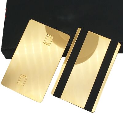 kopen Gepersonaliseerde 24k gouden chroom blanco pinpas/creditcard met dubbele chip-sleuf, geëtste magneetstrip online vervaardiging