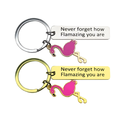 Buy Metal Promotional Gift Custom Keychain With Key Ring Private Engrave DIY Design How Flamazing Inspirational Flamingo online manufacture