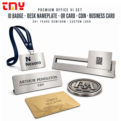 buy Brushed Stainless Steel Desk Nameplate ID Badge Holder Business Card Set Custom Executive Office Accessories with Logo online manufacture